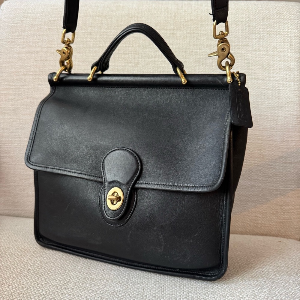 Vintage Coach Willis Bag Black Leather Crossbody Top Handle 9927